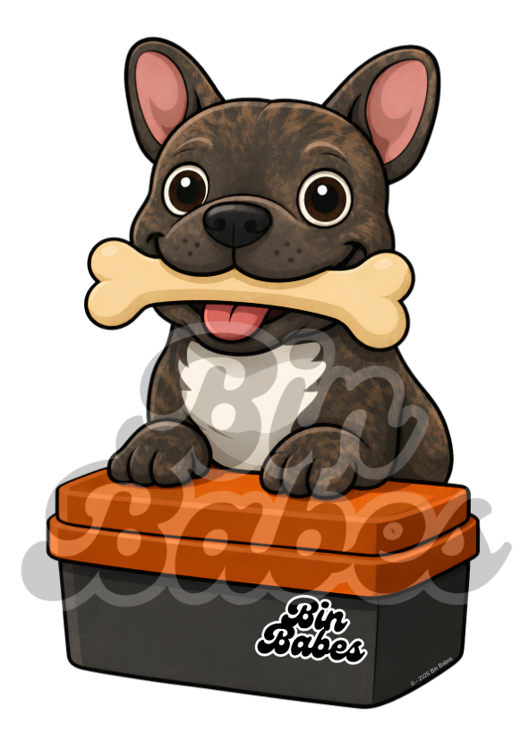 French Bulldog (Frenchie) – Red Bin Sticker - Choose Your Coat Colour