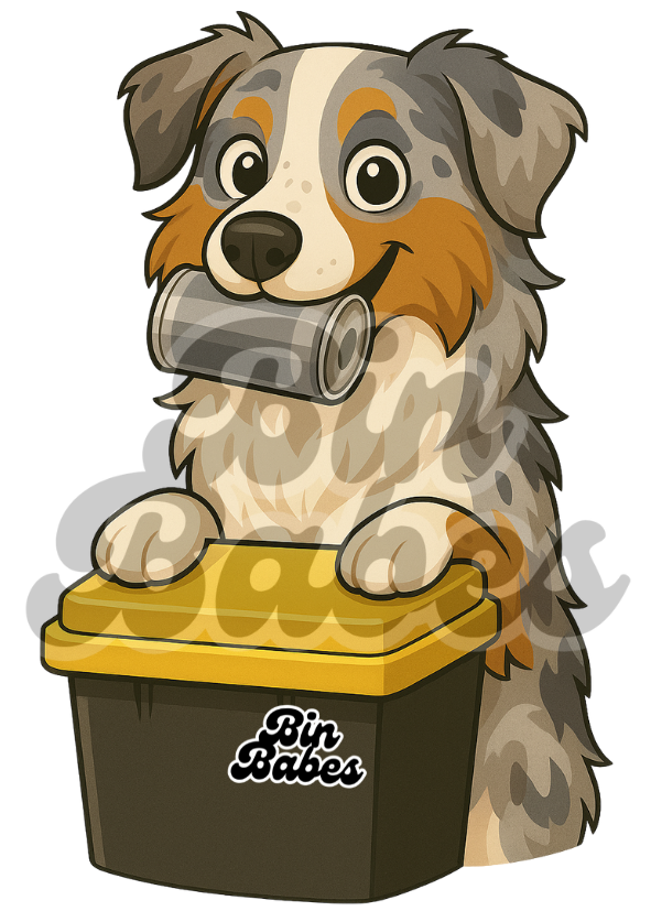 Aussie Shepherd - Yellow Bin Sticker - Choose Your Coat Colour