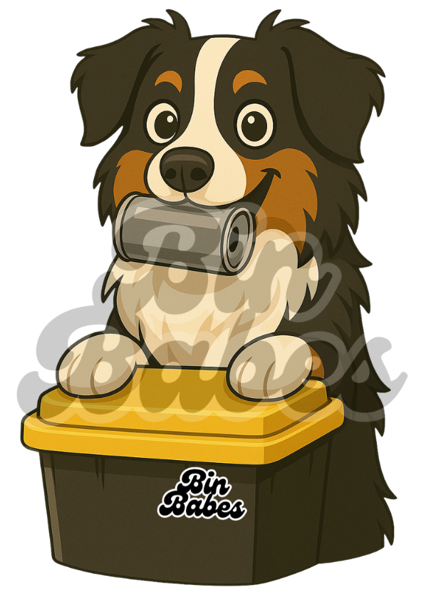 Aussie Shepherd - Yellow Bin Sticker - Choose Your Coat Colour