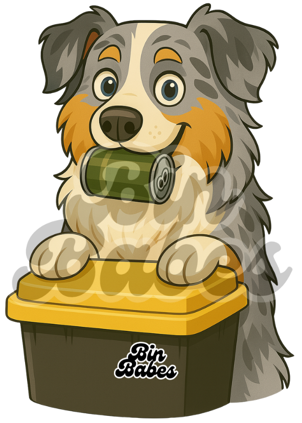 Aussie Shepherd - Yellow Bin Sticker - Choose Your Coat Colour
