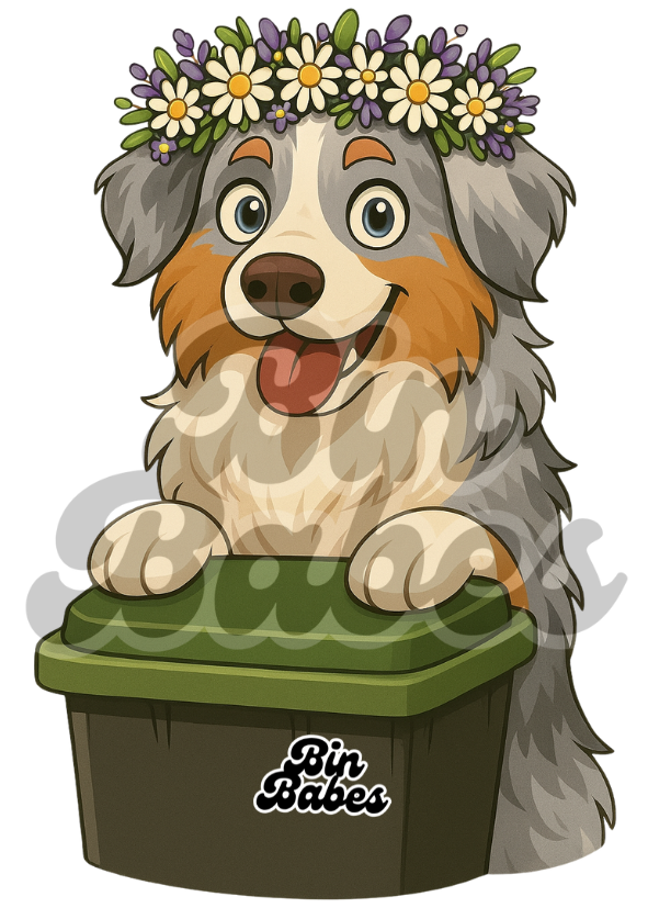 Aussie Shepherd - Green Bin Sticker - Choose Your Coat Colour