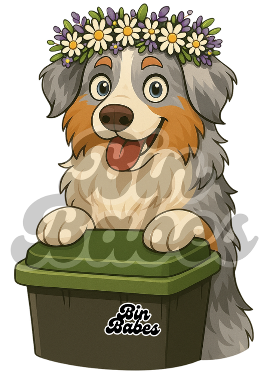 Aussie Shepherd - Green Bin Sticker - Choose Your Coat Colour