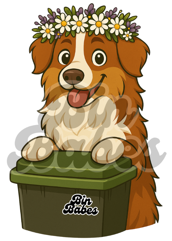Aussie Shepherd - Green Bin Sticker - Choose Your Coat Colour