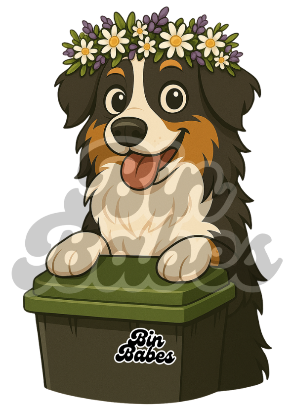 Aussie Shepherd - Green Bin Sticker - Choose Your Coat Colour