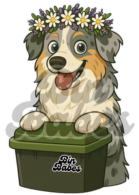 Aussie Shepherd - Green Bin Sticker - Choose Your Coat Colour