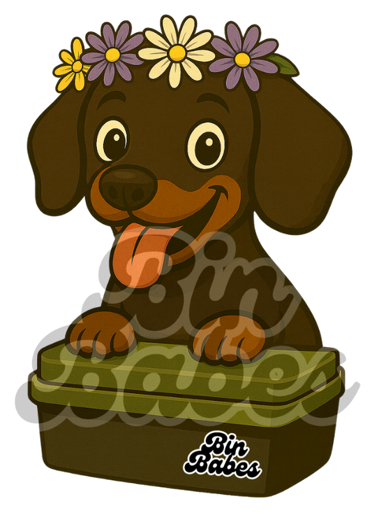 Dachshund - Green Bin Sticker - Choose Your Coat