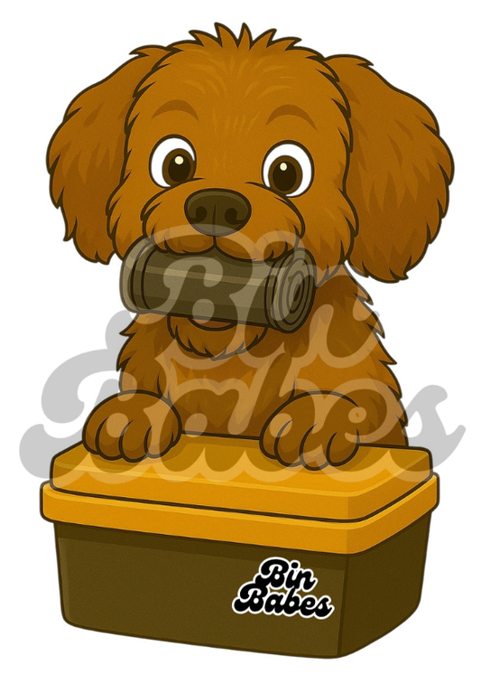 Cavoodle - Yellow Bin Sticker - Choose Your Coat Colour