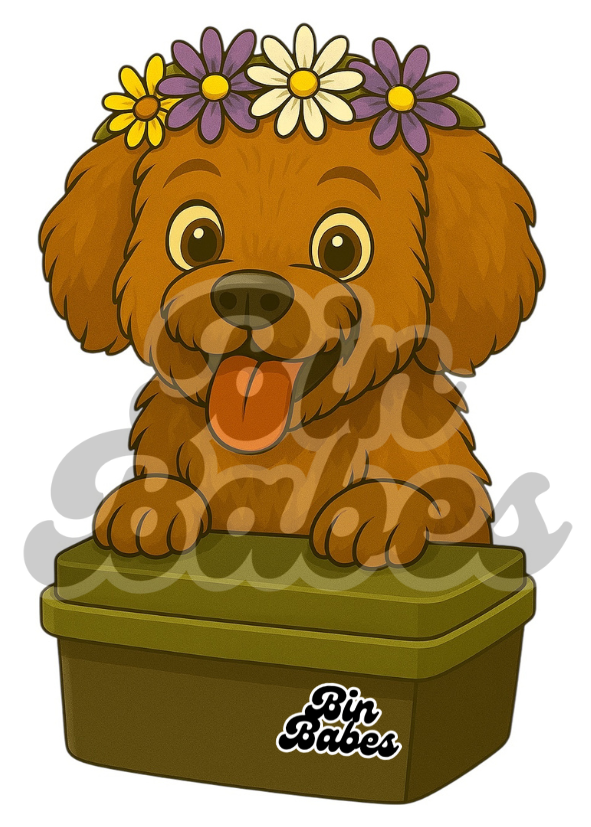 Cavoodle - Green Bin Sticker - Choose Your Coat Colour