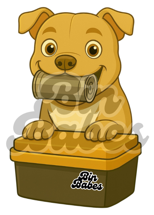 Staffy - Yellow Bin Sticker - Choose Your Coat Colour
