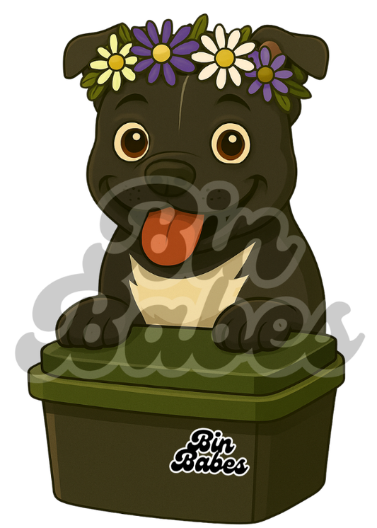 Staffy - Green Bin Sticker - Choose Your Coat Colour