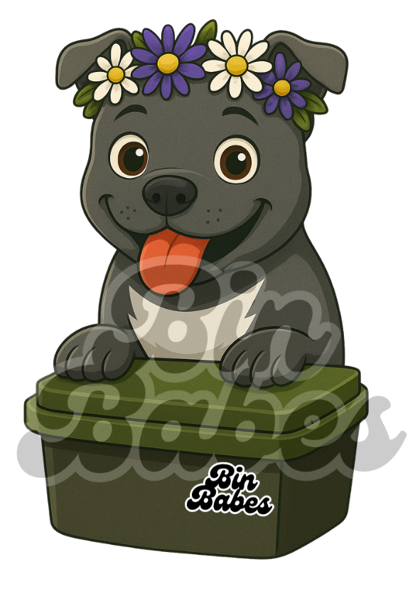 Staffy - Green Bin Sticker - Choose Your Coat Colour