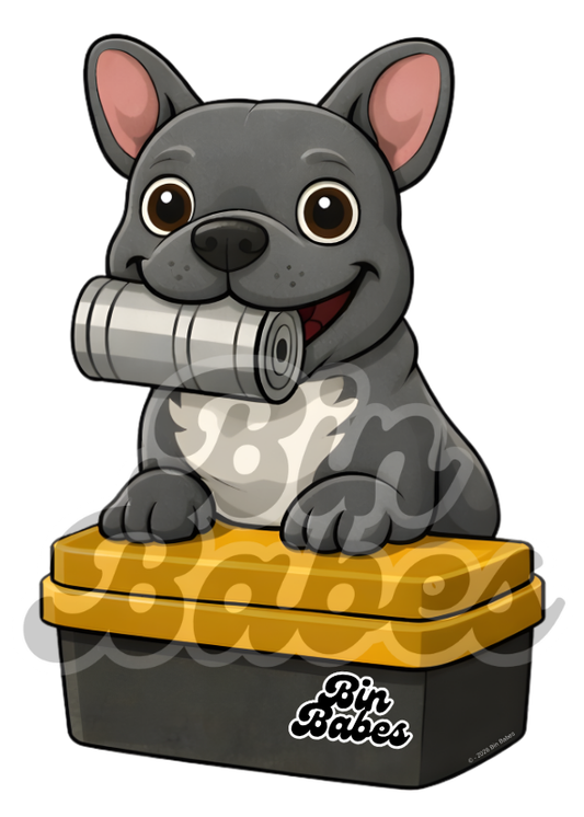 French Bulldog (Frenchie) – Yellow Bin Sticker - Choose Your Coat Colour