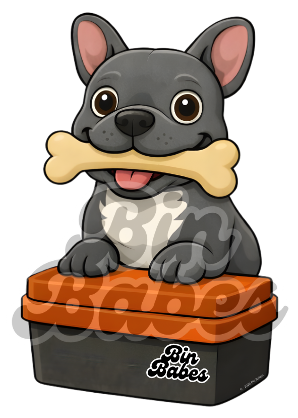 French Bulldog (Frenchie) – Red Bin Sticker - Choose Your Coat Colour