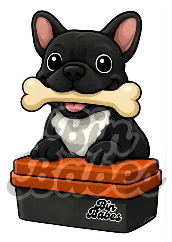 French Bulldog (Frenchie) – Red Bin Sticker - Choose Your Coat Colour