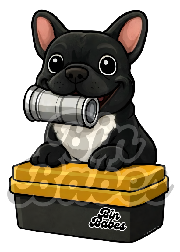 French Bulldog (Frenchie) – Yellow Bin Sticker - Choose Your Coat Colour